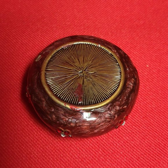 Vintage Trinket Box Burgundy Bejeweled Rhinestones Butterfly Design - Picture 10 of 12